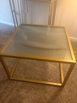 Gold Metal Coffee Table with Ribbed Glass Top