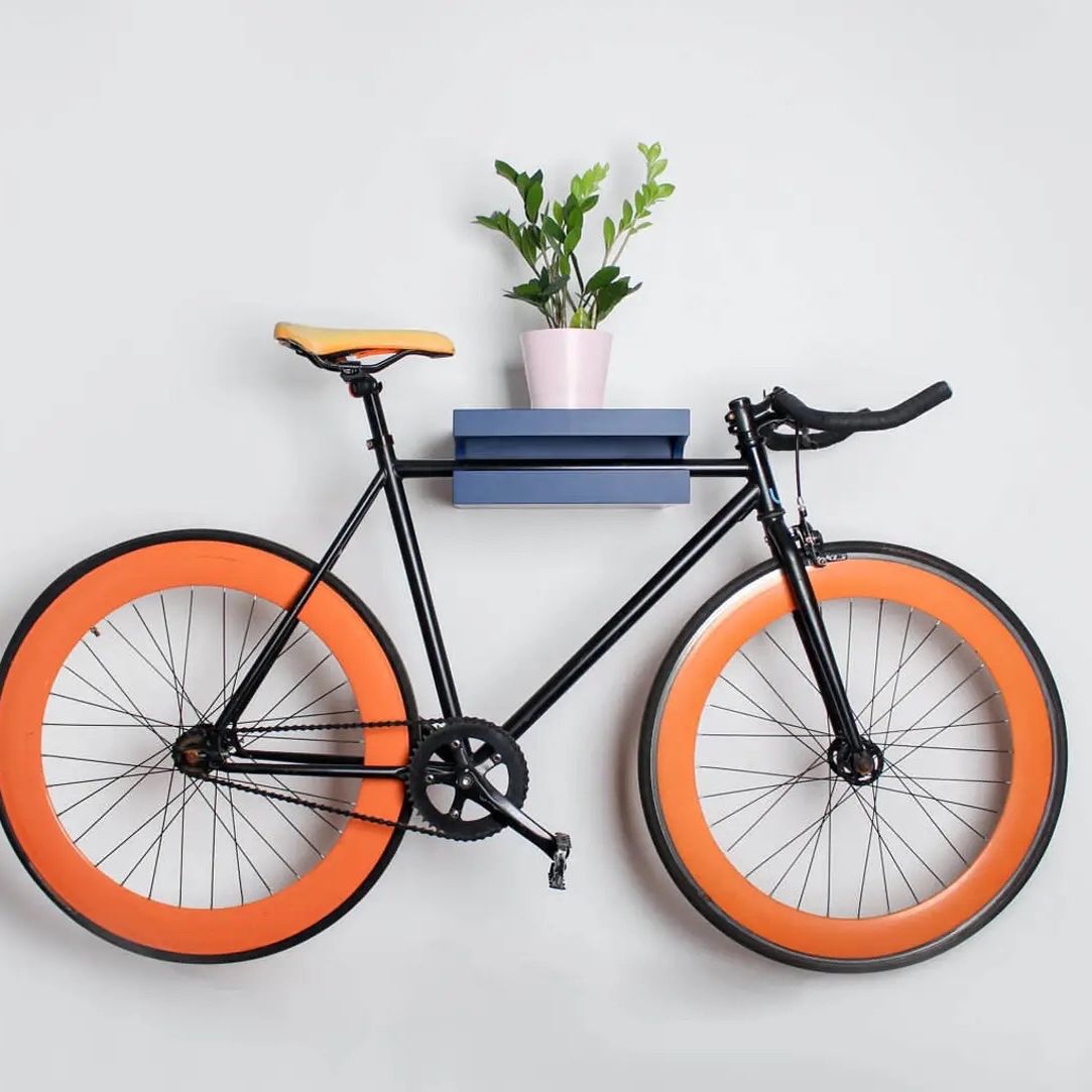 Wood bike wall mount with storage