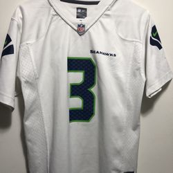 Seattle Seahawks Football Jersey Youth Boy's White Blue NFL  #3 Wilson Size Large(14-16)
