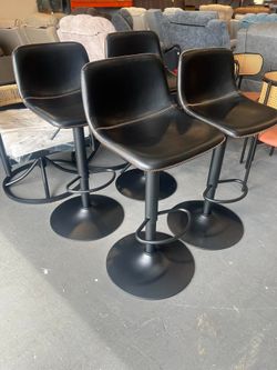New- Modern Bar Stools Set of 4, Microfiber Leather Bar Stools, Black