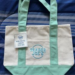 NEW Trader Joe's Mini Canvas Tote Easter Pastel Mint Green