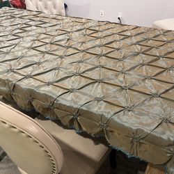 Tablecloth with Shimmery Iridescent bluish greenish Material, 11ft Long x 50” Wide