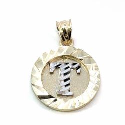 Men’s Woman’s 10k Yellow Gold Initial T Round Charm Pendant For Necklace GP3107801