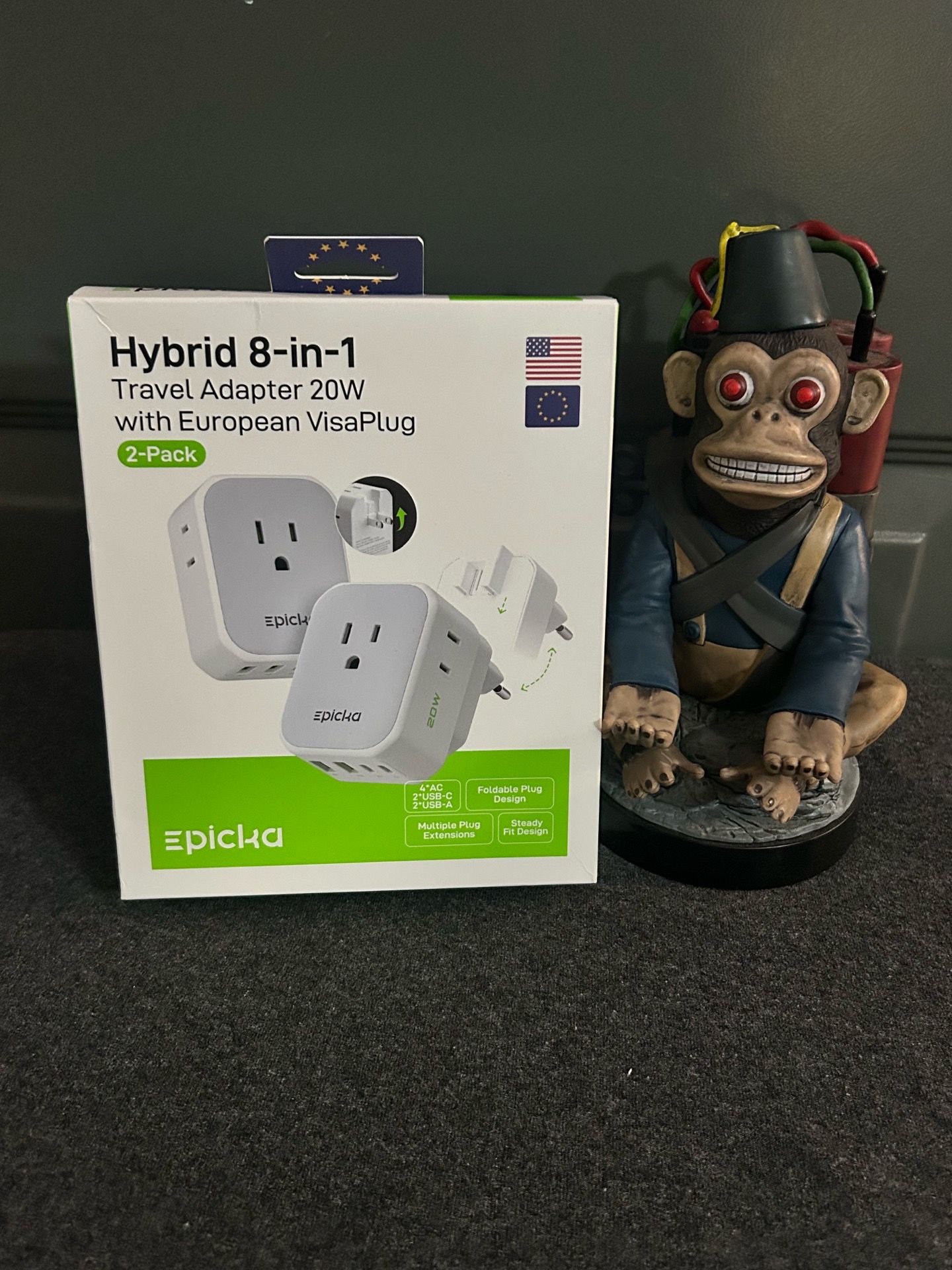 2 Pack Hybrid 8-in-1 Travel Adapter 20W With European VisaPlug