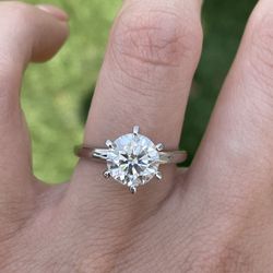 2 Carat Round Moissanite Solitaire 14k White Gold 