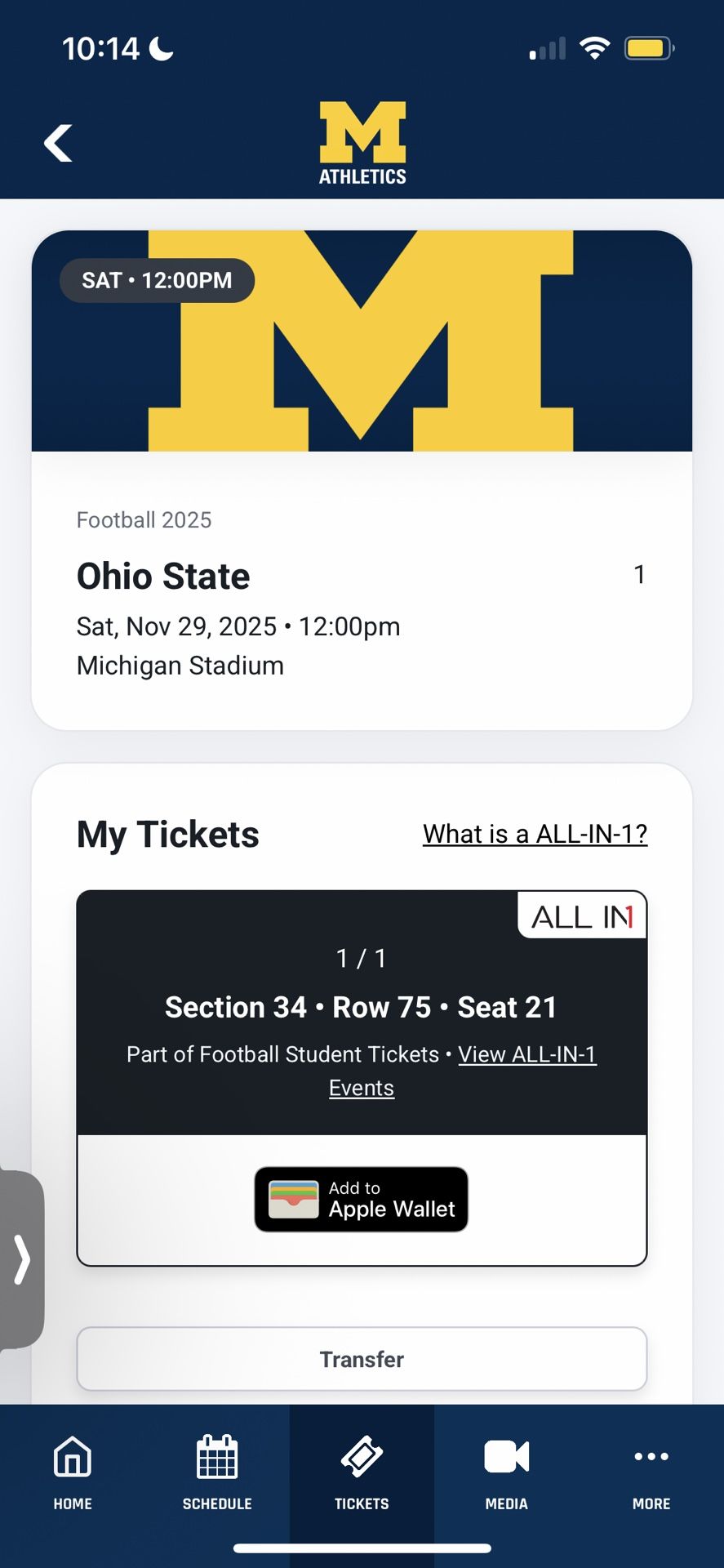 Michigan Vs Ohio State Football Ticket Endzone (mobile)