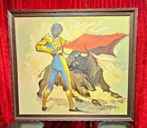 HUGE 1970's Oil Painting of a Bull Fighter Matador - Heavy Texturing 61" x 55"