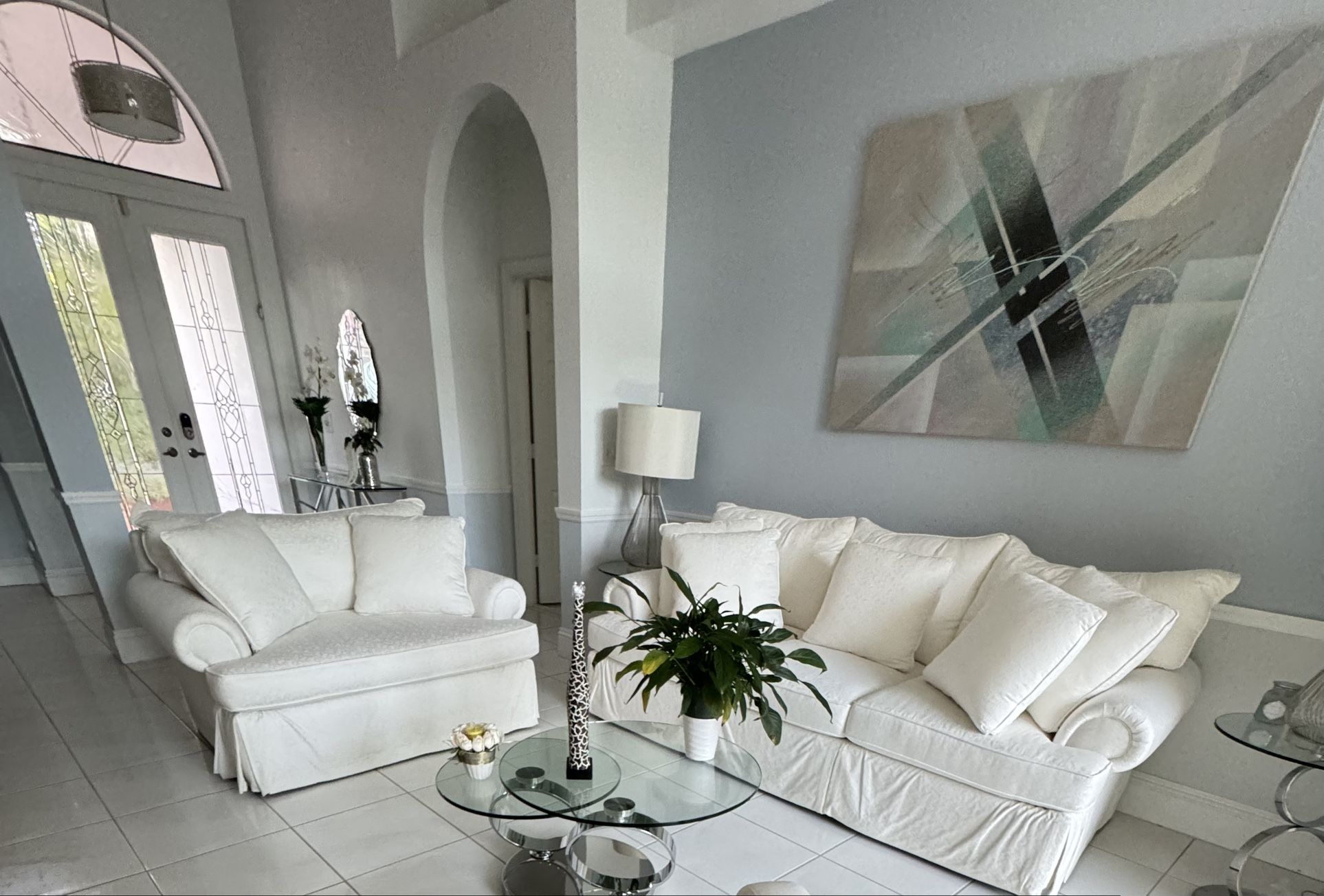 White fabric sofa-set, excellent condition