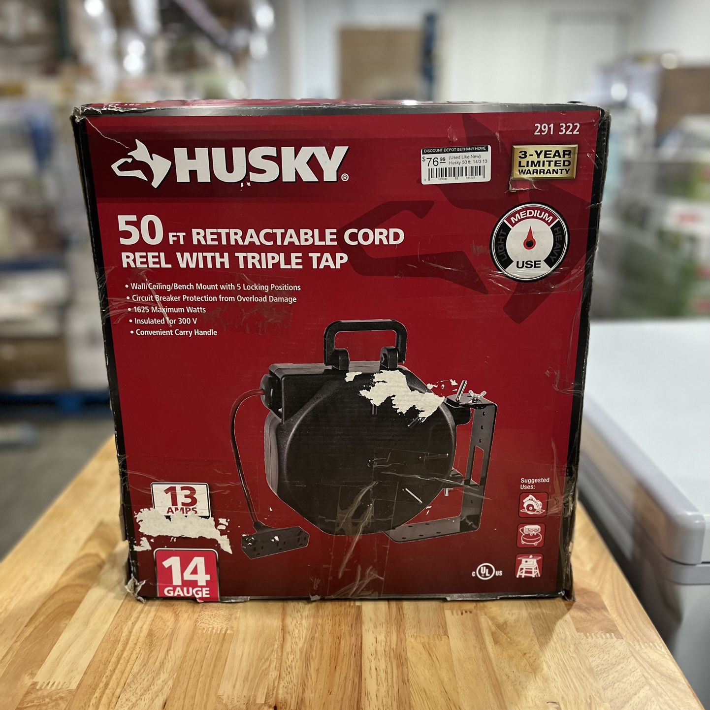 HUSKY 50 Ft Retractable Cord Reel With Triple Tap for Sale in