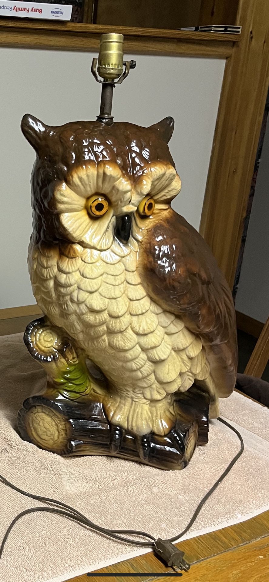 Vintage 1970’s Midcentury Chalkware Owl Lamps