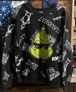 Grinch Face Fleece Sweatshirt with Long Sleeves