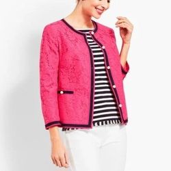 RSVP by Talbots Hot Pink Flower-Filled Corded Lace Blazer Jacket Women's Size 10