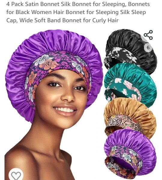 4 Pack Satin Bonnet Silk Bonnet for Sleeping