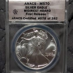 1988 Silver Eagle ANACS MS 70 Midwest Hoard First Release