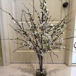 Faux Floral Arrangement in Glass Vase