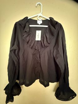 We Are Sundays Ophelia Shirt Black L NWT Ruffle Blouse $203 Retail