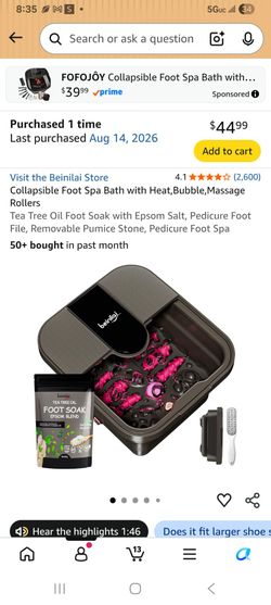 Beinilai Collapsible Foot Spa Bath with Heat and Massage Rollers