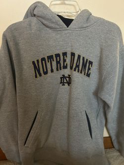 Notre Dame Embroidered Hoodie Gray With Blue And Gold Letters Youth M Champion