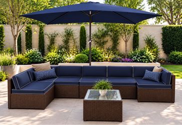 Wicker outdoor patio set navy brown juego sala casa yarda garden lawn new fiesta