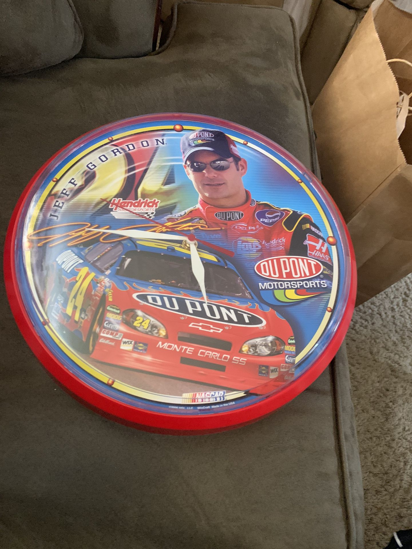 Jeff Gordon Lot. Clock, Phone, Tin Car And Nascar Tie.