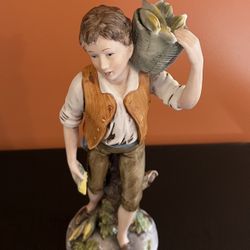 Vintage Homco Figurine 12" Young Boy Carrying Basket of Corn #1414 Basket Loose