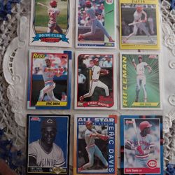 Eric Davis, Cincinnati Reds Baseball 9 Card Lot Of different Cards