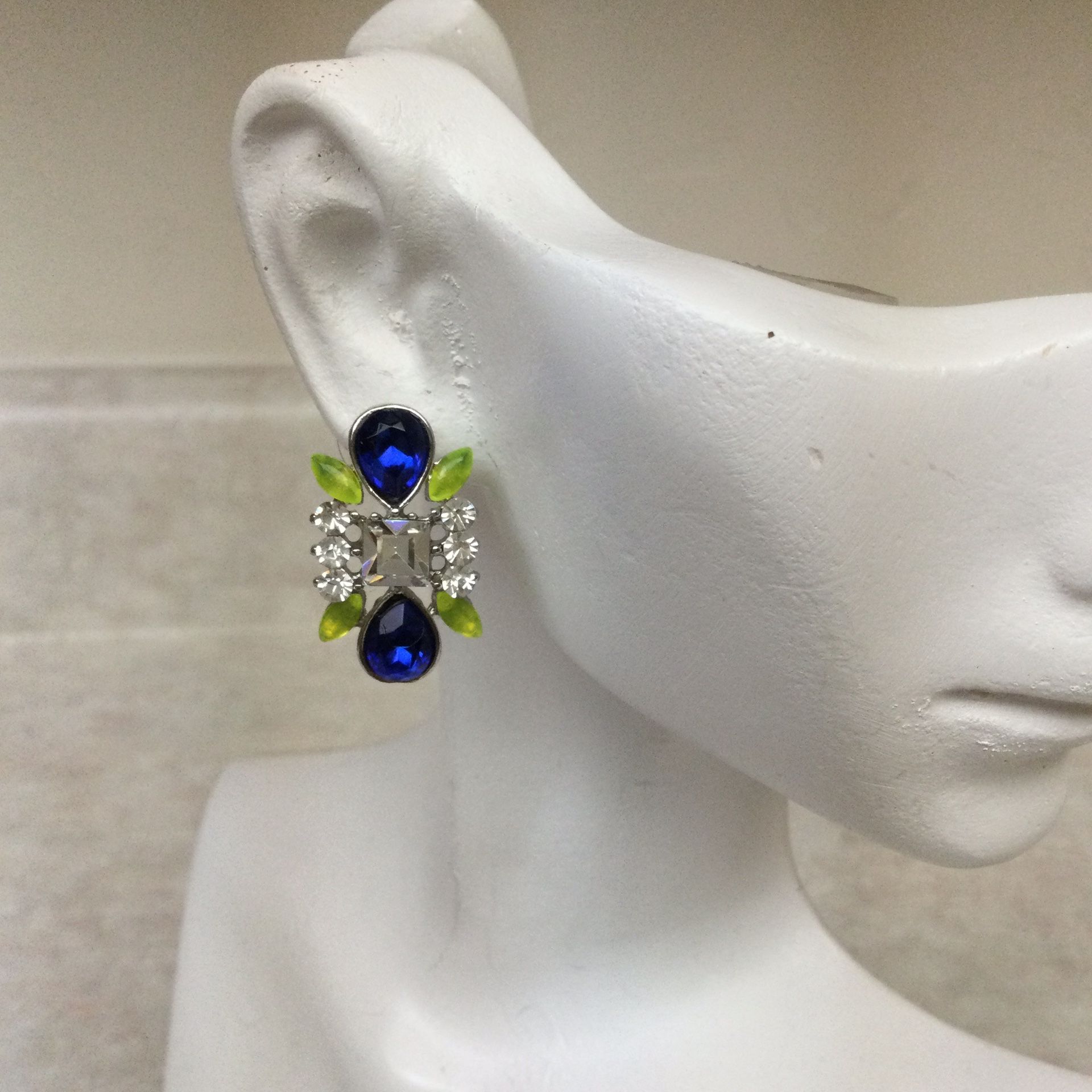 Blue,, Green and White Crystal Earrings (1 1/4”)