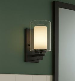 2 Design House Impala Traditional 1-Light Indoor Dimmable Wall Lights with Double Glass Shade, Rustic Bronze