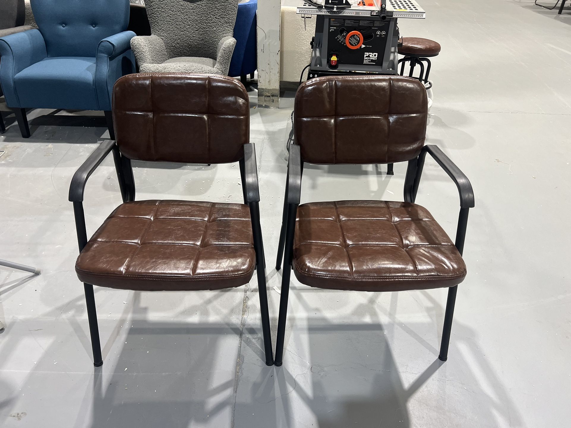New 2PCS Office Guest Reception Chairs Leather Waiting Room Executive Office Chair Ergonomic Upholstered Armchair with Metal Frame, Leather Seat, Brow