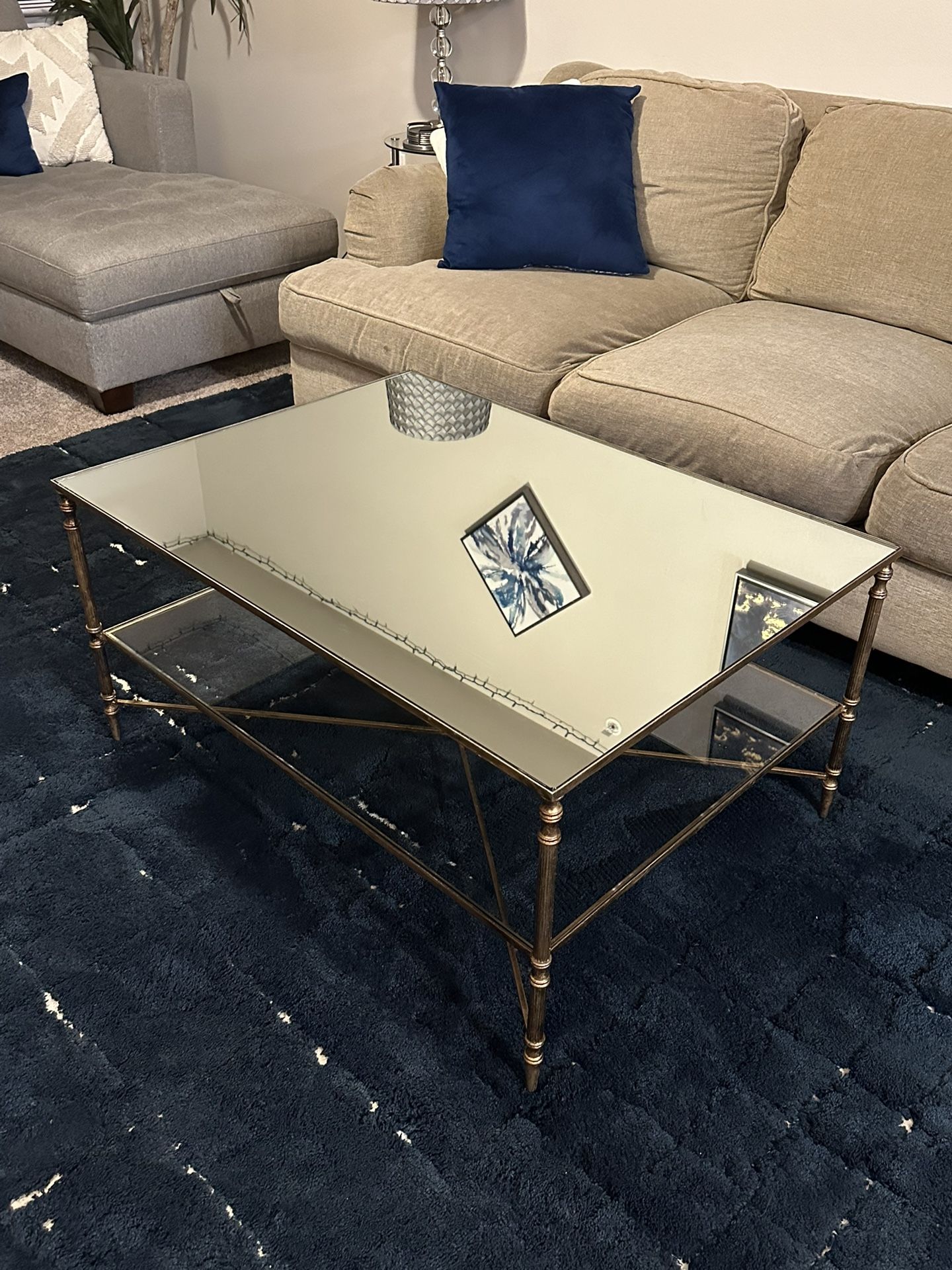 Mirror/Glass Gold Accent Coffee Table