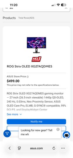 ASUS ROG STRIX XG27AQDMES OLED MONITOR