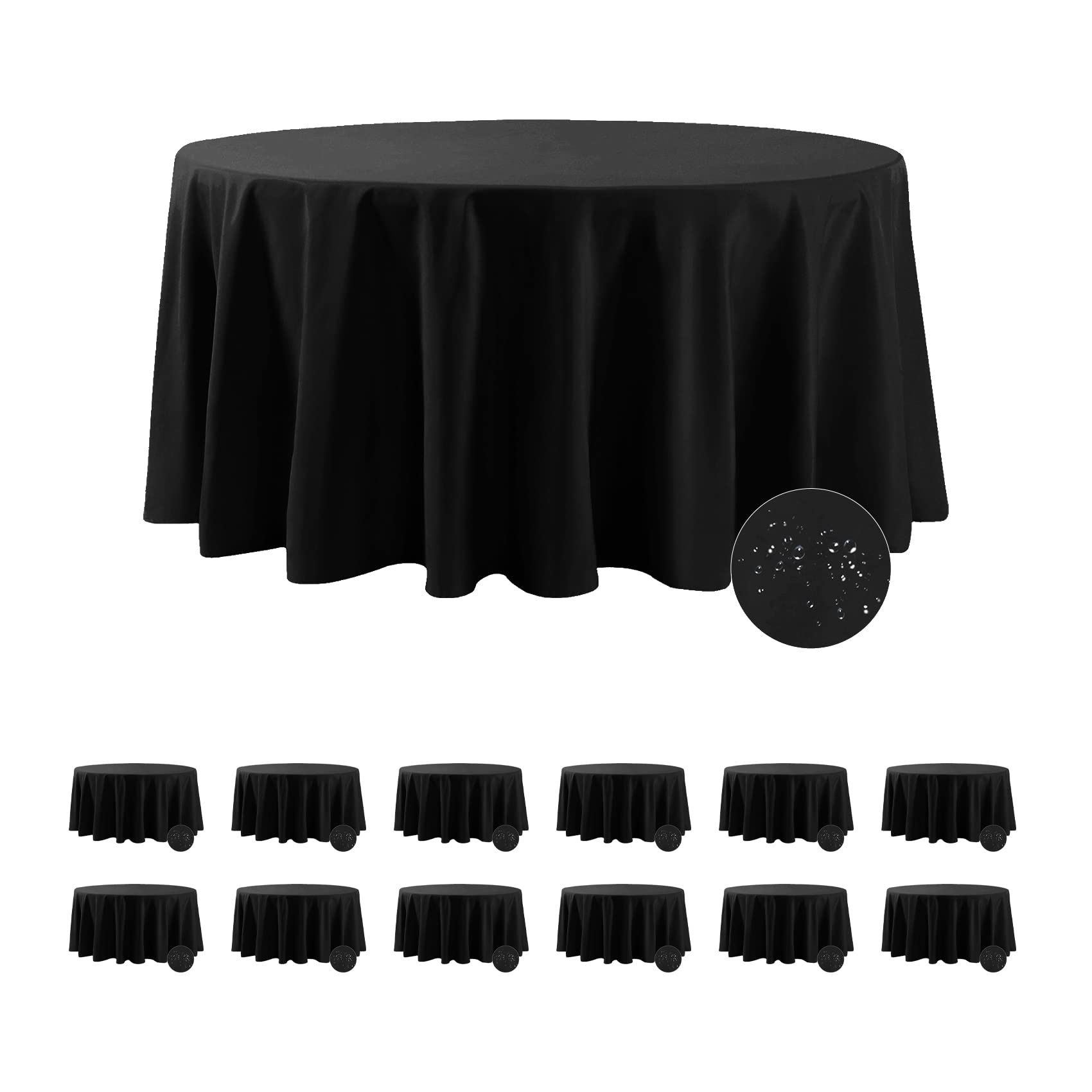 Fokitut 12 Pack Waterproof Round Tablecloth, 108 Inch, Stain Resistant And Wrinkle Polyester Table Cloth, Fabric Table Cover For Kitchen Dining, Weddi