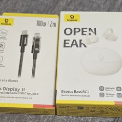NIB Baseus Bass BC1 Open Ear Headphones W/ Fast Charging Cable