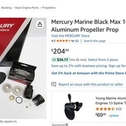 Mercury Marine Black Max 10-7/8x11 Pitch 3 Blade Aluminum Propeller Prop NEW In BOX. $100