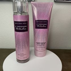 A thousand wishes Body Works fragrance mist and body cream.