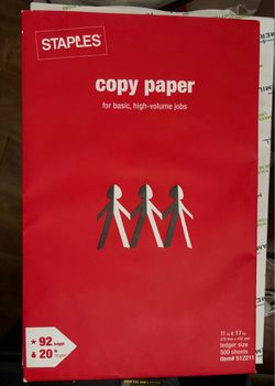 Staples 11" x 17" Ledger/Tabloid Size Copy Paper 20 lbs., 92 Brightness, 500 Sheets, Item #512211