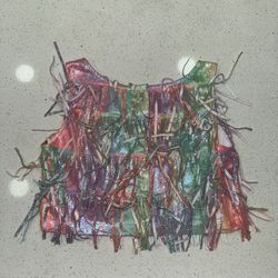 QUEEN OF SPARKLES Rhinestone Pastel Rainbow Leather Fringe Sleeveless Top XS  New without tags $188 retail Women’s Extra Small Snap closure Like what 