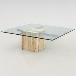 Vintage Travertine and Chrome Coffee Table