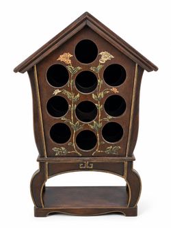 Vintage Wooden House-Shaped Wine Rack – Hand-Painted Floral Design