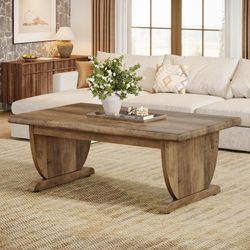 Tribesigns Rectangle Coffee Table, 48-Inch Large Wooden Low Coffee Tables for Living Room, Rustic Farmhouse Center Tea Table with Sturdy Pedestal Base