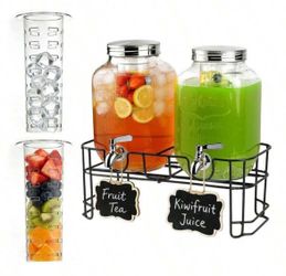 2 Packs 1 Gallon Glass With Stand And 304 Stainless Steel Faucet Party Drink Dispenser