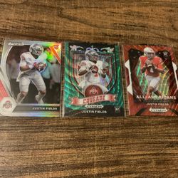 3 Justin Fields Rookie Colored Prizm Football Cards Silv, Green And Red Wave Prizm Parallels 