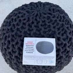 Round Pouf Foot Stool Ottoman - Cotton Hand Knitted Dori Pouffe - Cord Boho Home Décor - Stuffed Cable Poof for Living Room - Bedroom (18"x18"x12"H) -