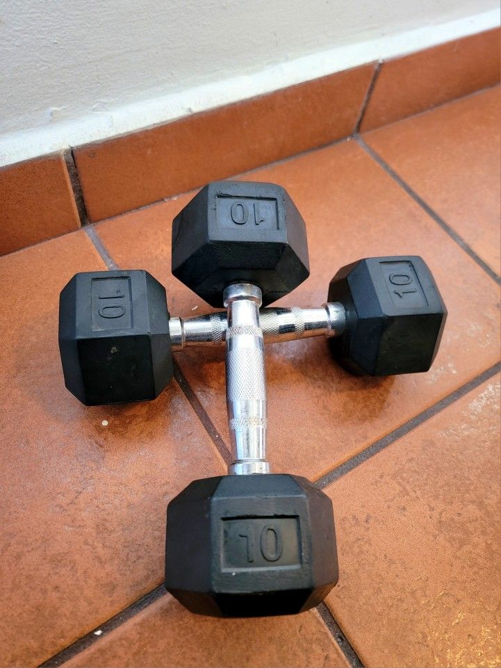 Tru Grit Fitness Hex Elite TPR Rubber Dumbbells 10 LB Set - Miami 33182