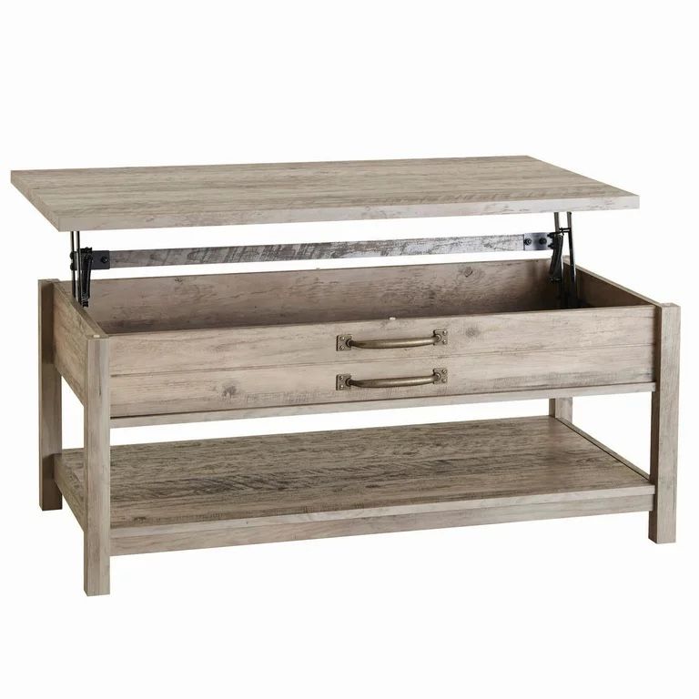 Better Homes & Gardens Modern Farmhouse Rectangle Lift-Top Coffee Table, Rustic Gray finish Rustic Gray - L: 43.15" x W: 23.47" x H: 18.07"