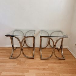 2 Silver and Glass Side Tables