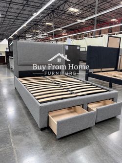 New queen size gray tufted bed with orthopedic mattress & drawers included