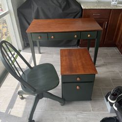 Desk, Chair And Rolling Drawers Stand