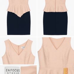 En Focus Studio Women’s Dress Size 4 – Pink Peplum Top & Navy Pencil Skirt  Item Specifics: 	•	Brand: En Focus Studio 	•	Size: 4 	•	Style: Sheath / Pe