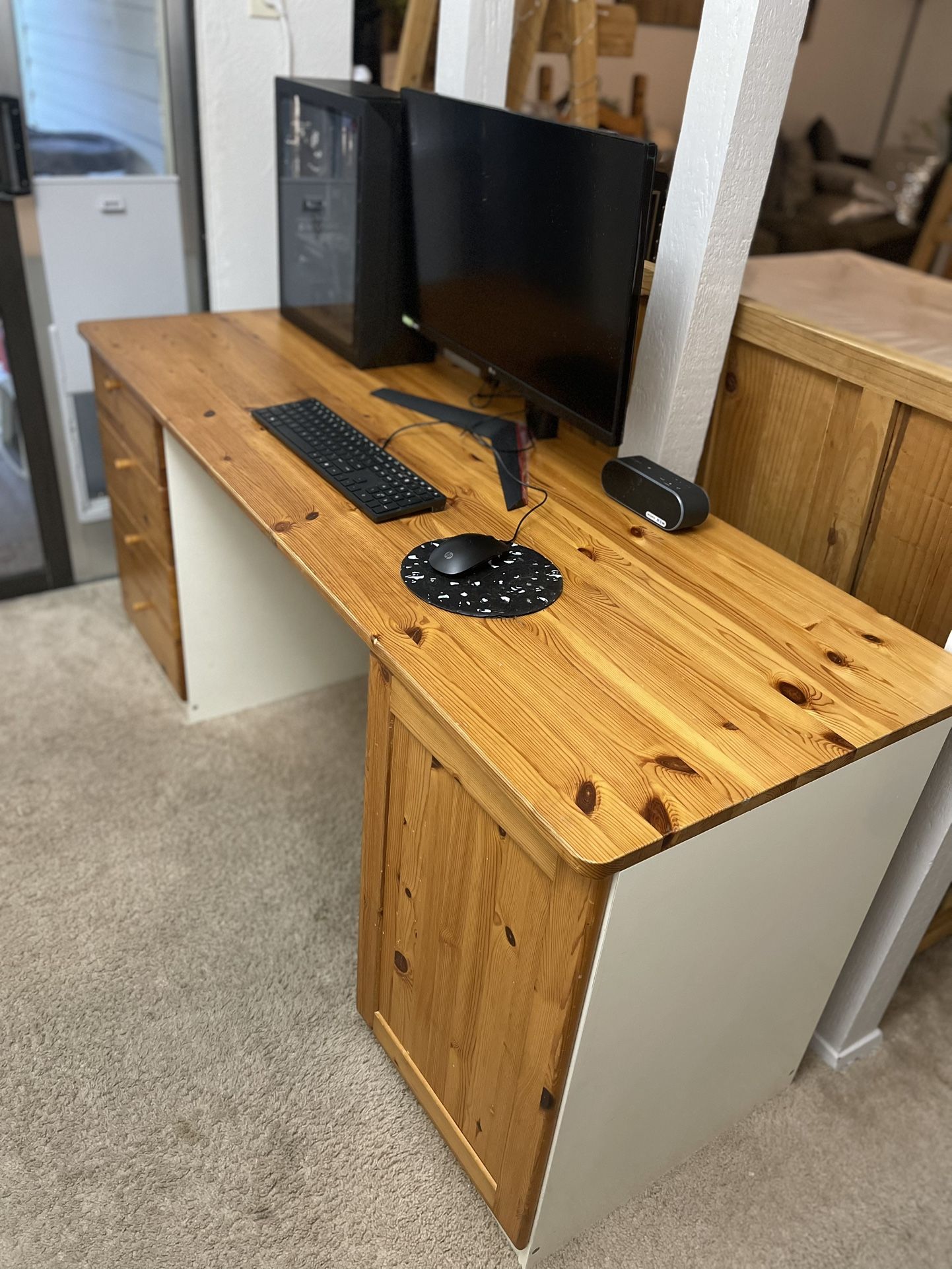 Solid Pine Wood Desk – Spacious & Functional